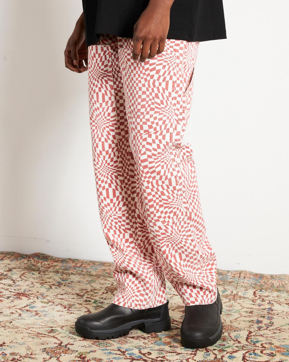 PLEASURES WASHY DOUBLE KNEE WORK PANTS - RED