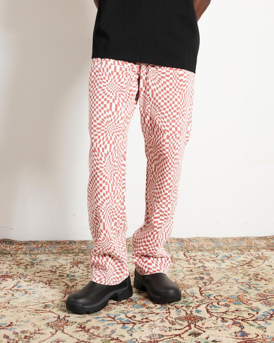 PLEASURES WASHY DOUBLE KNEE WORK PANTS - RED