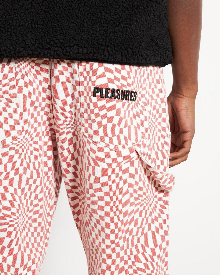 PLEASURES WASHY DOUBLE KNEE WORK PANTS - RED