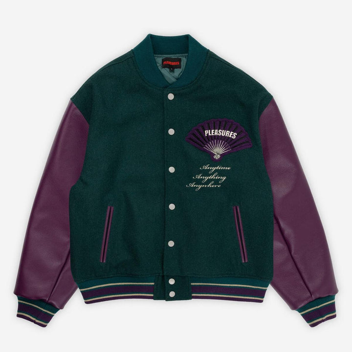 PLEASURES FAN VARSITY JACKET - GREEN
