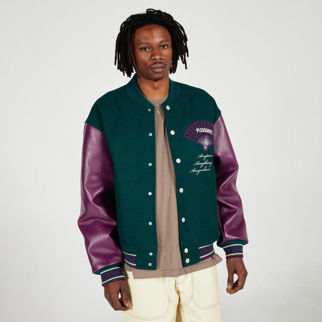 PLEASURES FAN VARSITY JACKET - GREEN