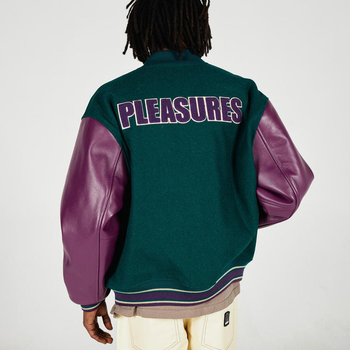 PLEASURES FAN VARSITY JACKET - GREEN