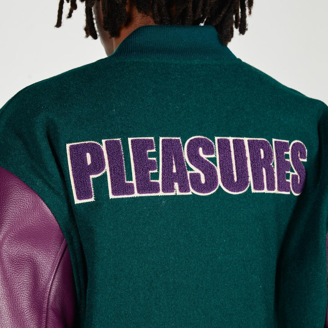 PLEASURES FAN VARSITY JACKET - GREEN