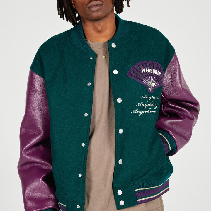 PLEASURES FAN VARSITY JACKET - GREEN