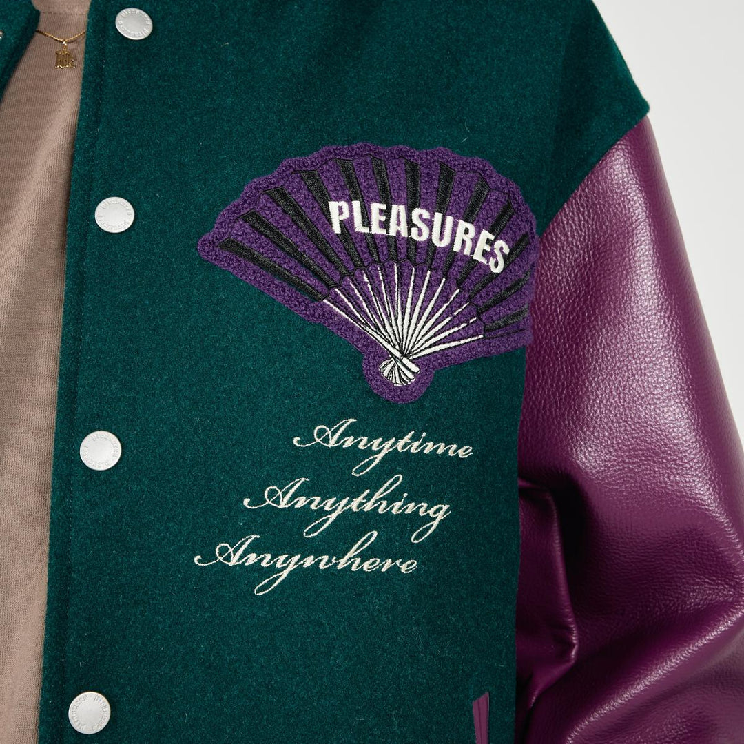 PLEASURES FAN VARSITY JACKET - GREEN