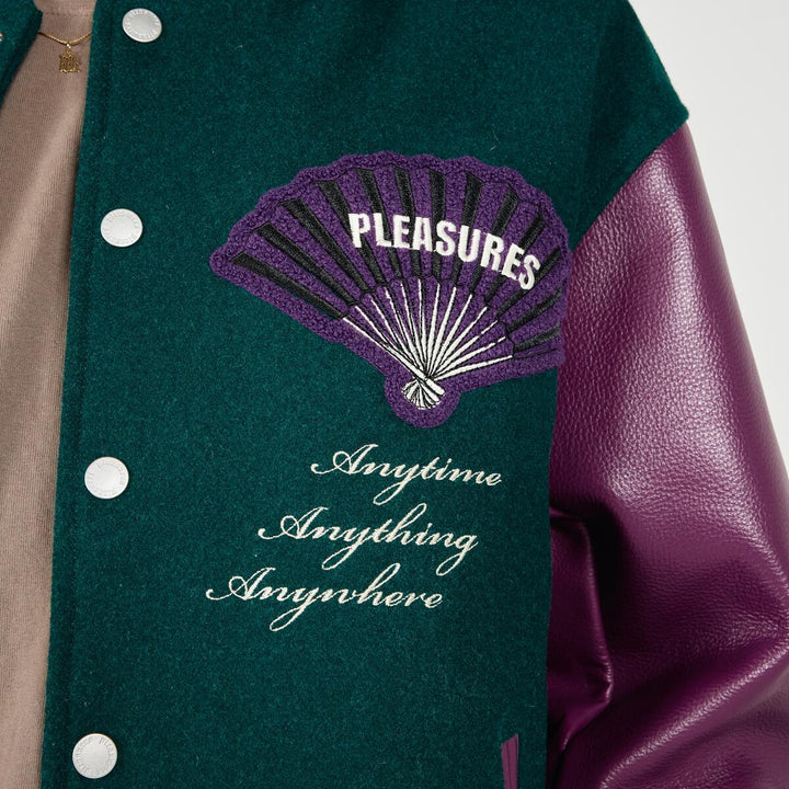 PLEASURES FAN VARSITY JACKET - GREEN