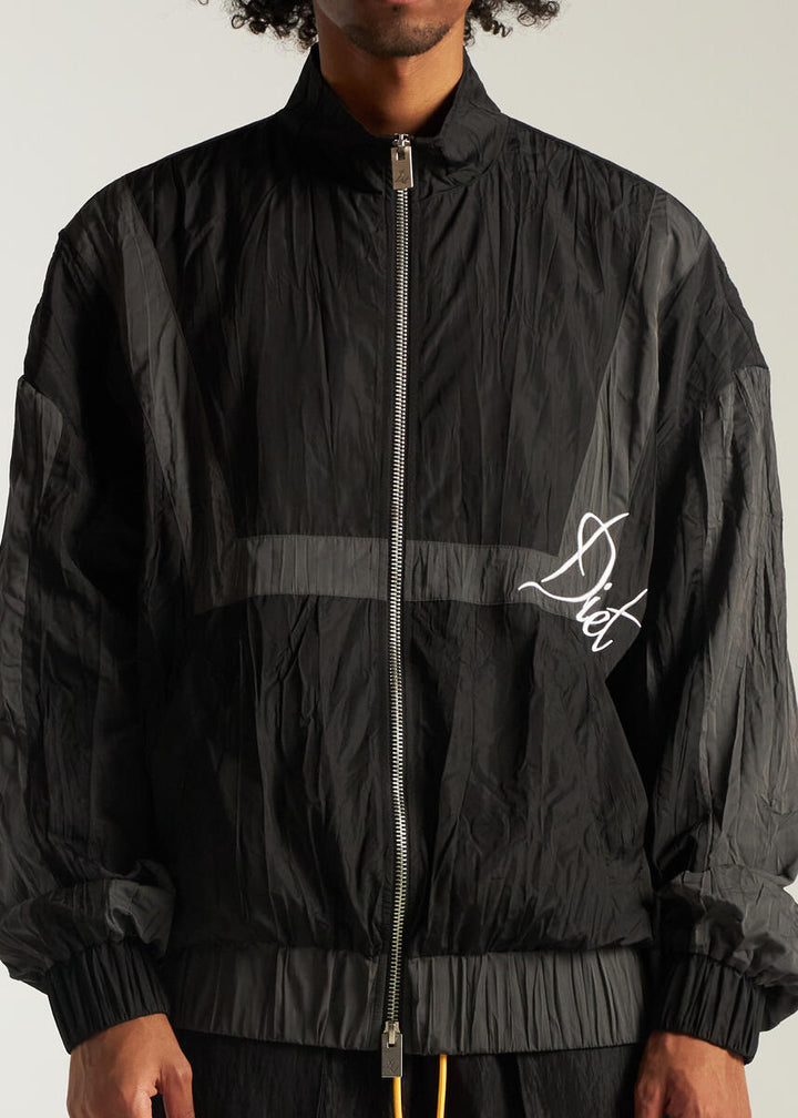 Diet Starts Monday Crinkled Nylon Track Jacket  - Black/Grey