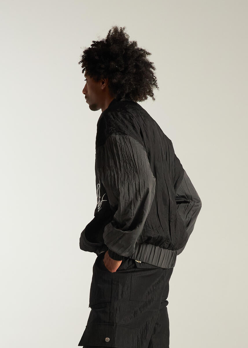 Diet Starts Monday Crinkled Nylon Track Jacket  - Black/Grey