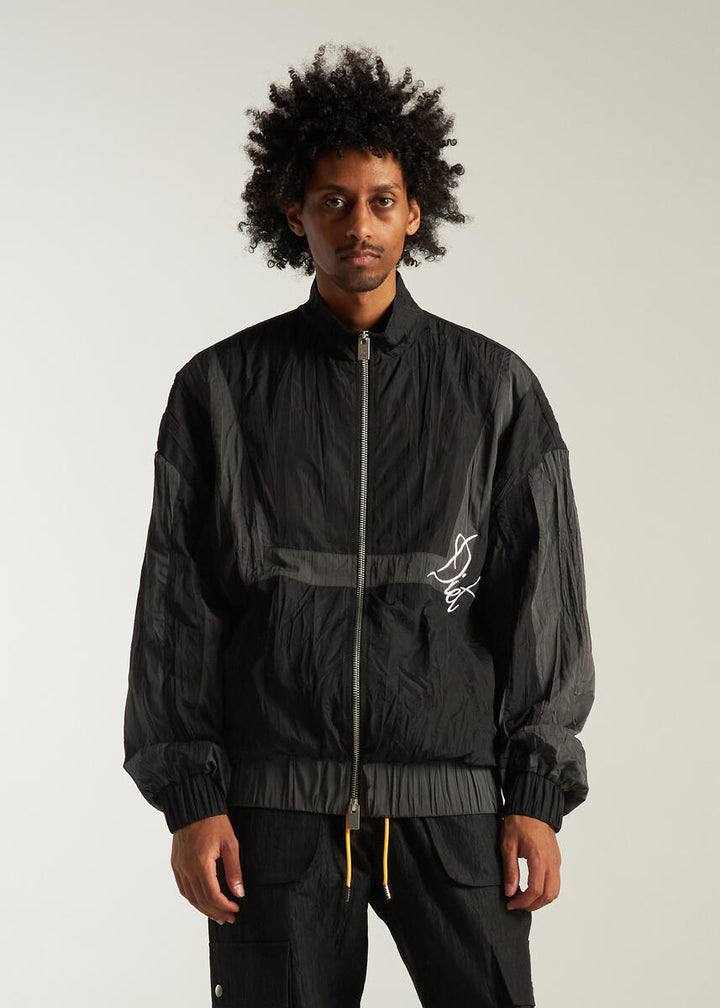 Diet Starts Monday Crinkled Nylon Track Jacket  - Black/Grey