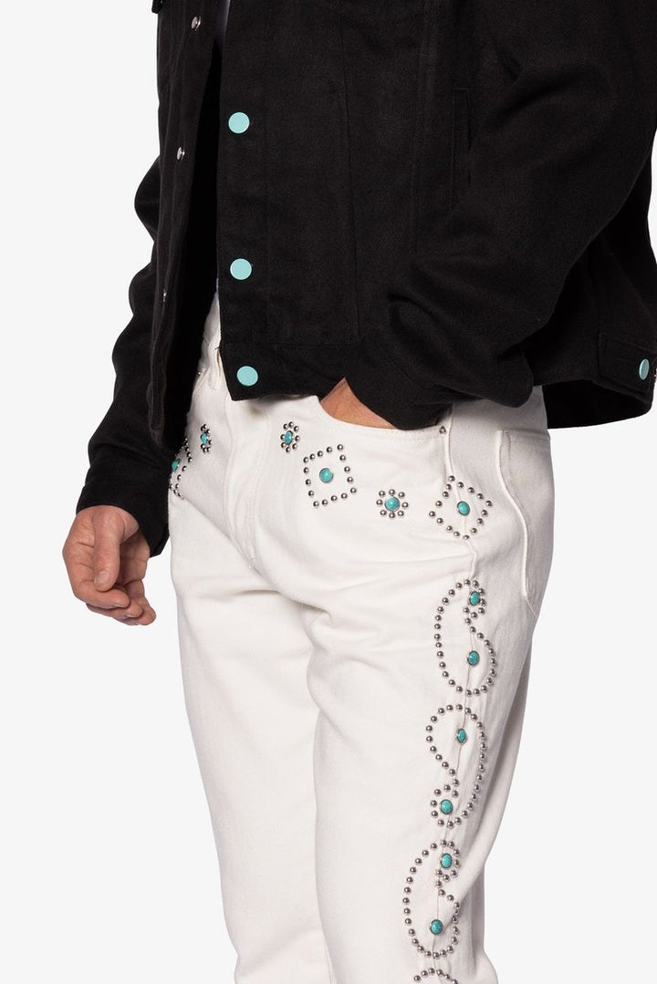 MNML B660 Paisley Stud Flare Pants - Ivory