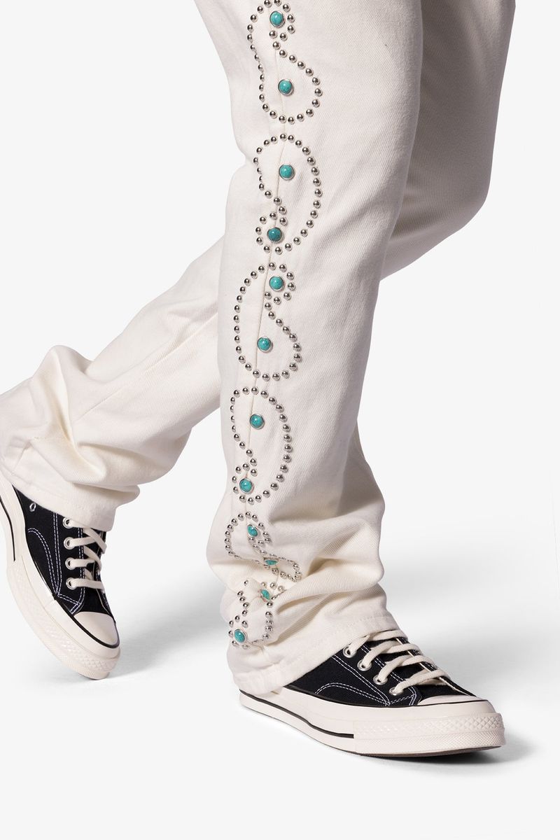 MNML B660 Paisley Stud Flare Pants - Ivory