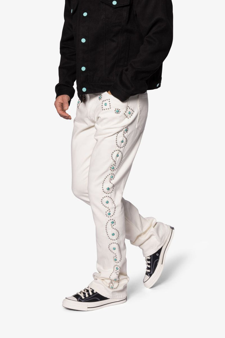 MNML B660 Paisley Stud Flare Pants - Ivory