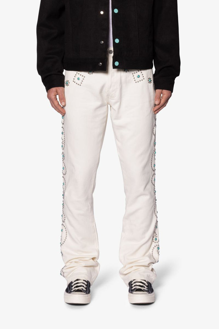 MNML B660 Paisley Stud Flare Pants - Ivory