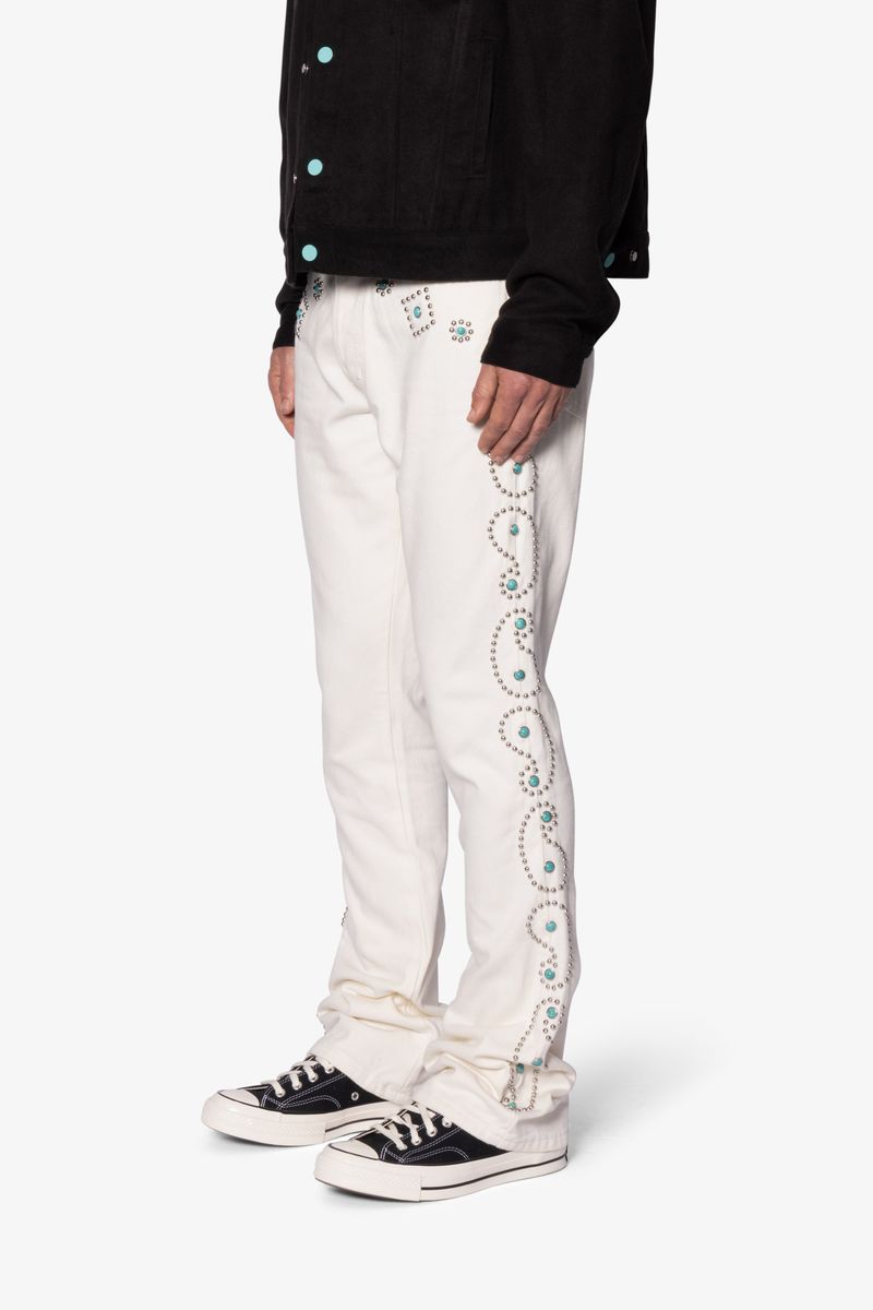 MNML B660 Paisley Stud Flare Pants - Ivory