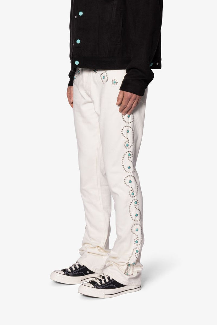 MNML B660 Paisley Stud Flare Pants - Ivory