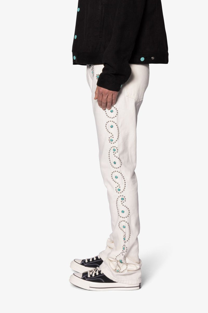 MNML B660 Paisley Stud Flare Pants - Ivory
