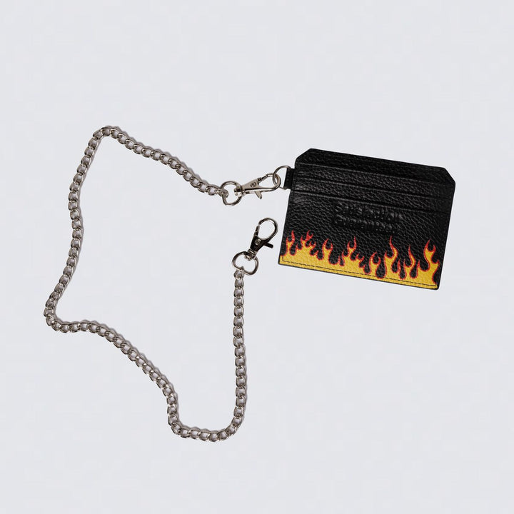 PLEASURES LEATHER CARD HOLDER w/ CHAIN - BLACK