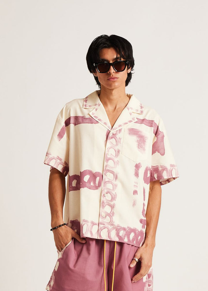 Diet Starts Monday Strokes Button Up Shirt - Cream/Pink