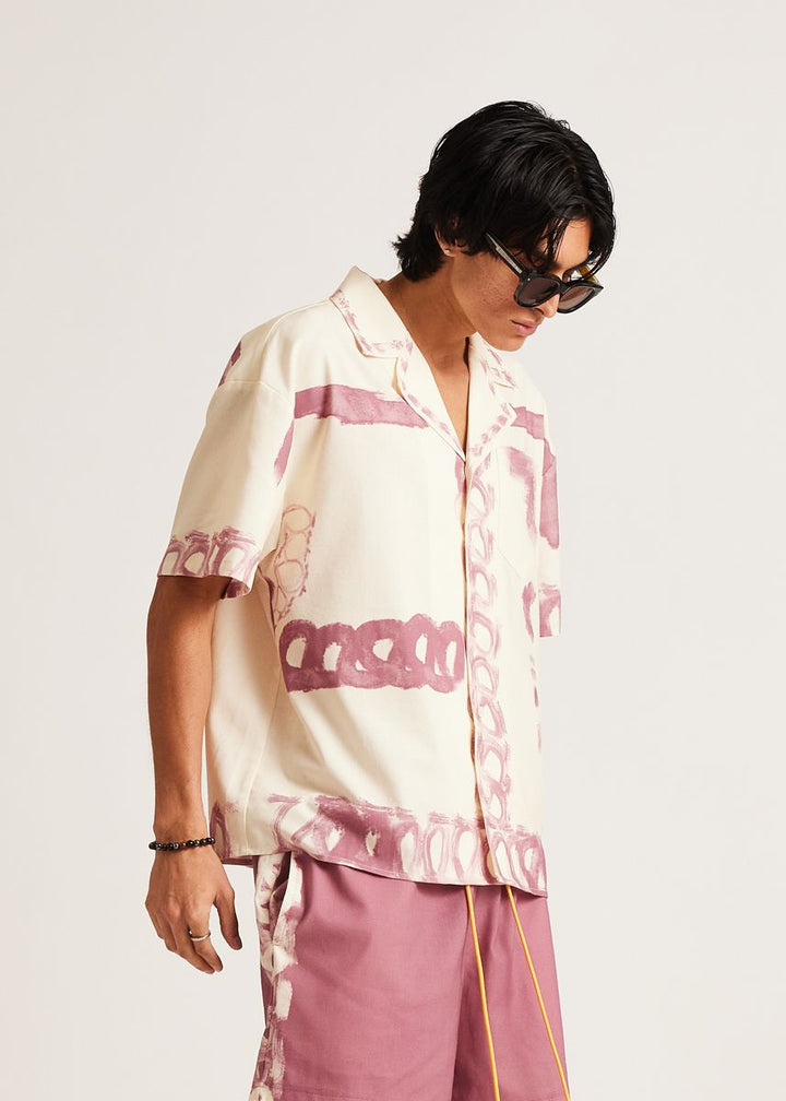 Diet Starts Monday Strokes Button Up Shirt - Cream/Pink