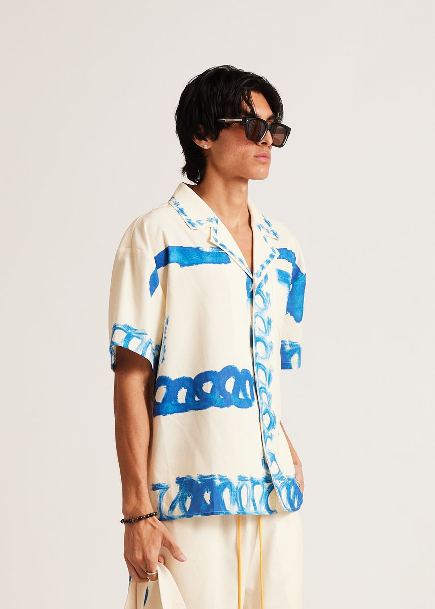 Diet Starts Monday Strokes Button Up Shirt - Cream/Blue