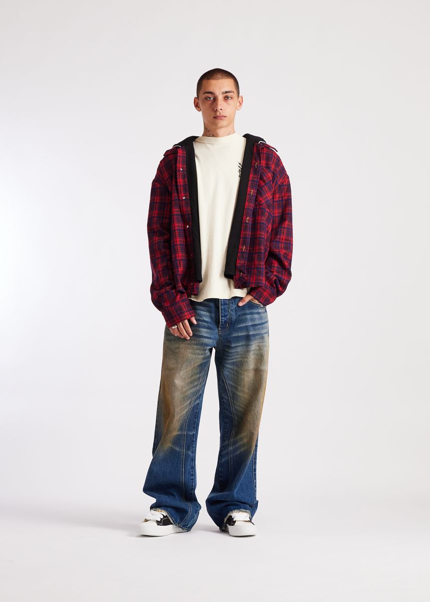 Diet Starts Monday Eagle Hooded Flannel - Red/Navy