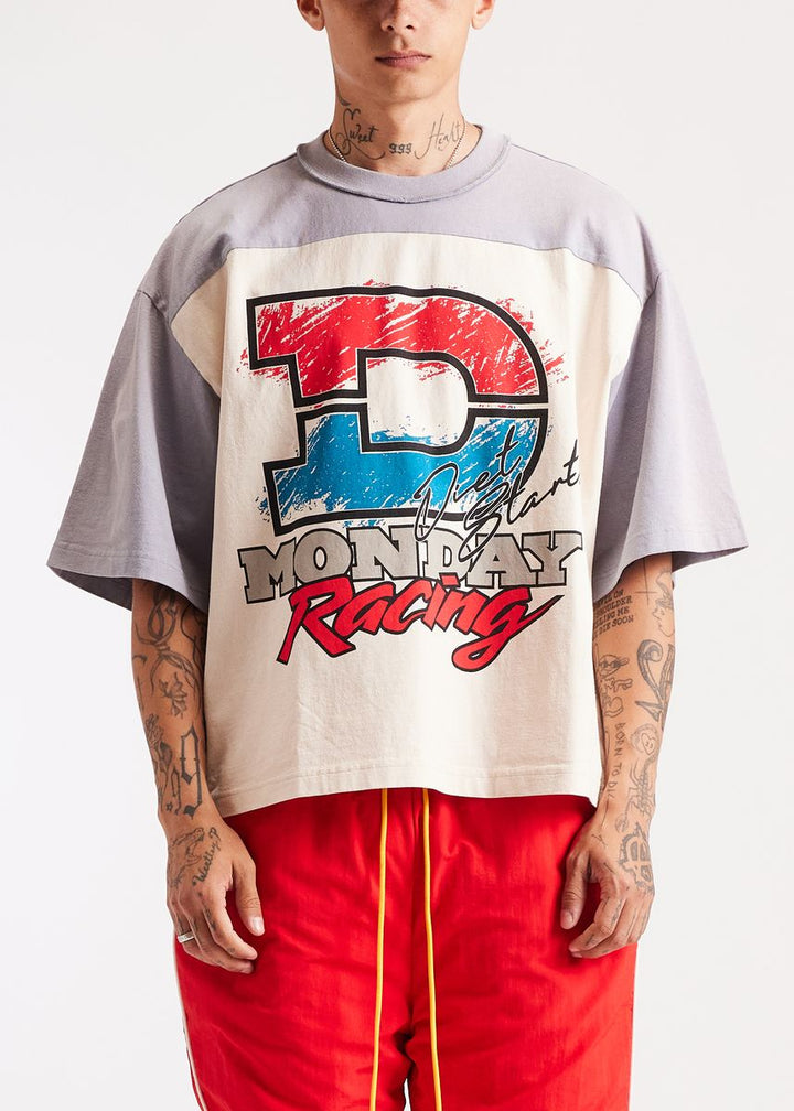 Diet Starts Monday Racing Yoke Tee - Antique White/Grey