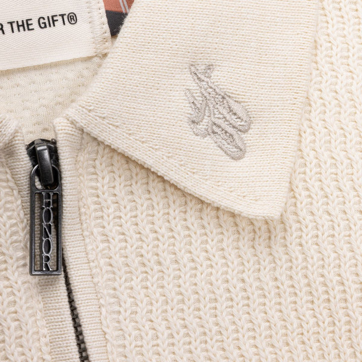Honor The Gift  Wavy Knit L/S Polo - Bone