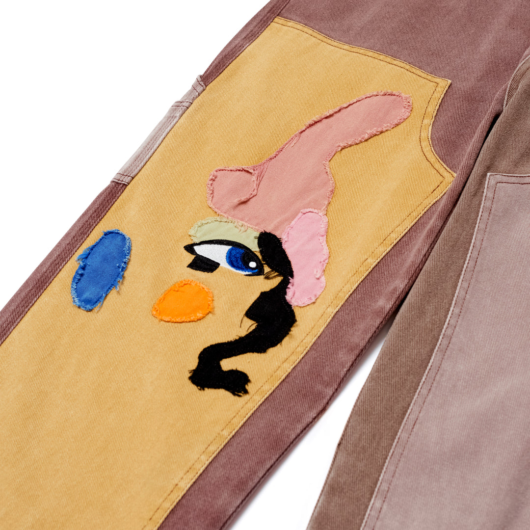 KidSuper Studios Patchwork Face Double Knee Pant - Brown/Multi