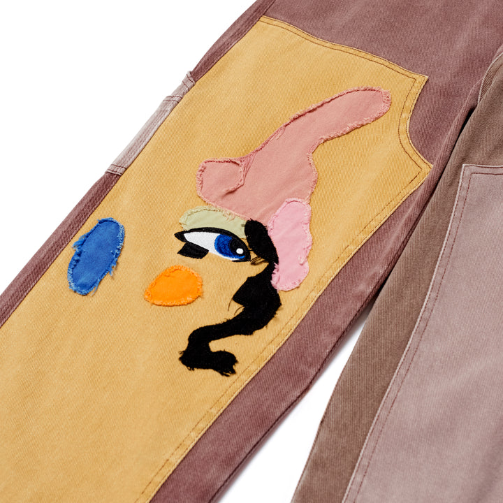 KidSuper Studios Patchwork Face Double Knee Pant - Brown/Multi