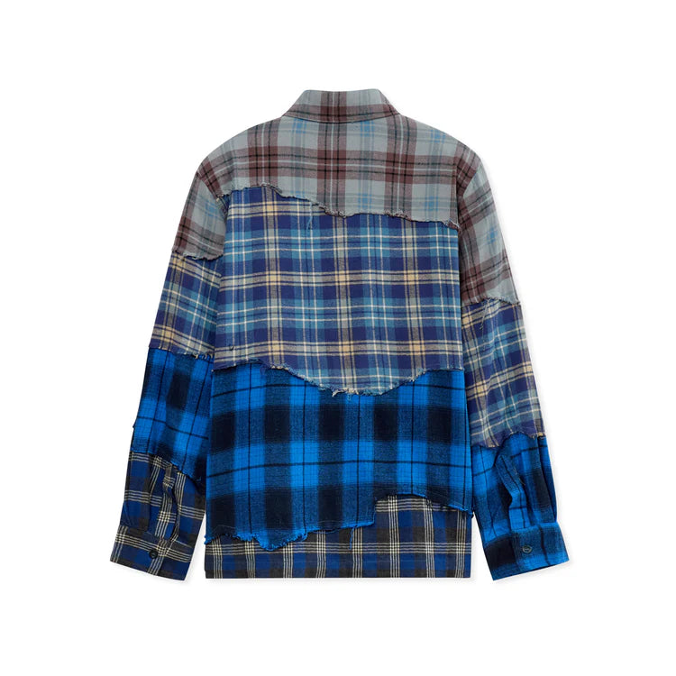 KidSuper Studios Face Patchwork Flannel Shirt - Blue Multi