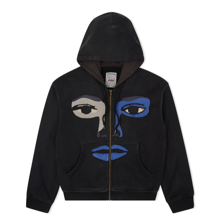 KidSuper Studios Patchwork Face Heavyweight Zip Up Hoodie - Black