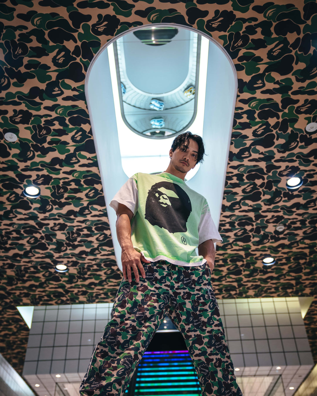 Saint Micheal  X Bape Handprint SS Tee - White/Green