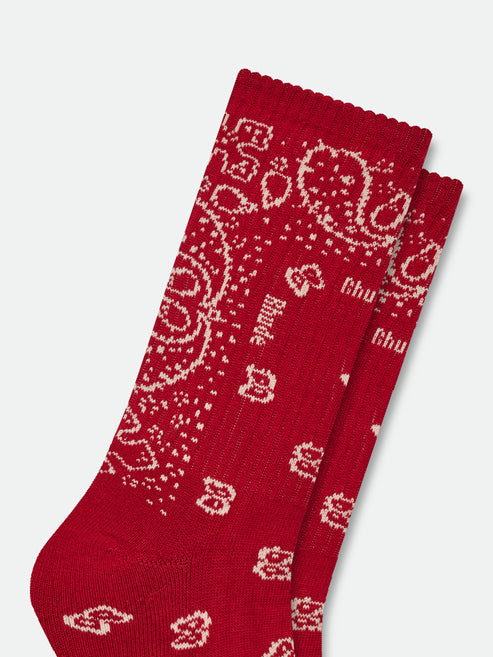 Rhude Logo Bandana Sock - White / Red 3041