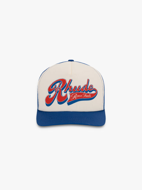 Rhude Pit Stop Trucker Hat - White / Blue / Red 6223