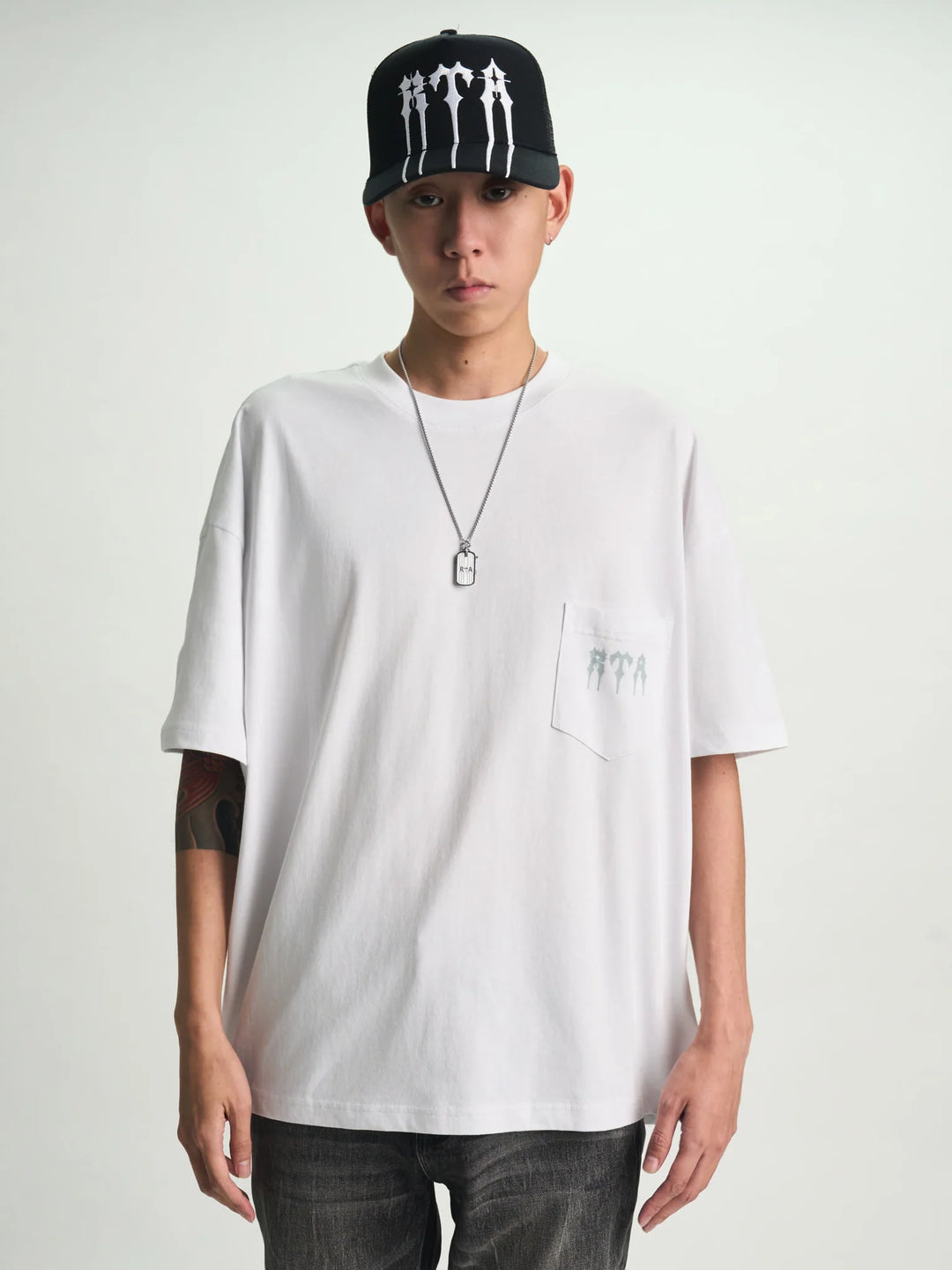 RTA Bastien Pocket Tee - White Spiked R