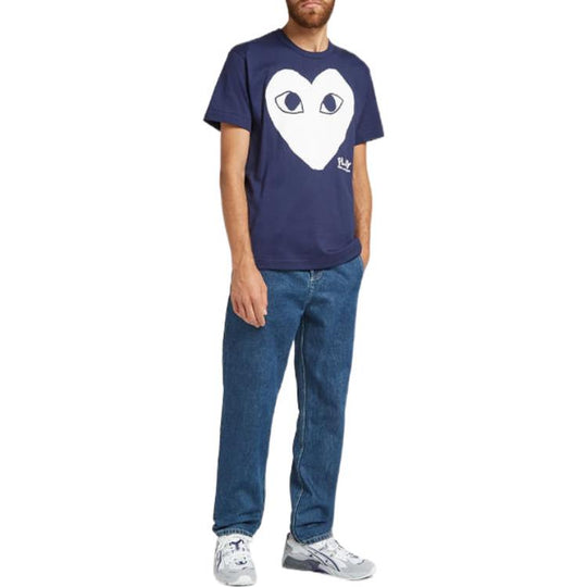 COMME DES GARCONS PLAY WHITE HEART T-SHIRT - Navy Blue - AZ-T180-051-1