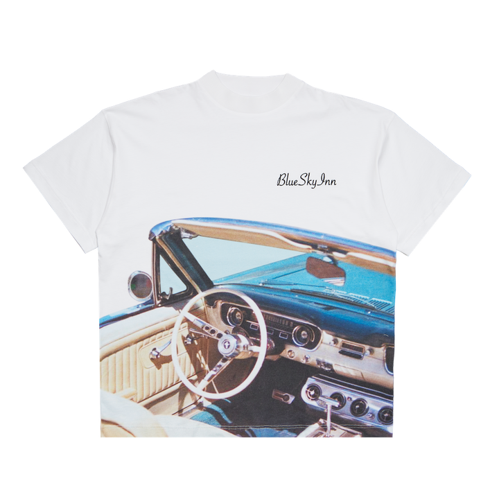 Blue Sky Inn Car Tee - White