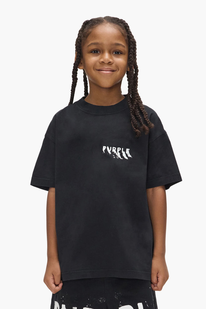 Purple Brand For Kids -  Kids' Painted Wordmark Tee Black