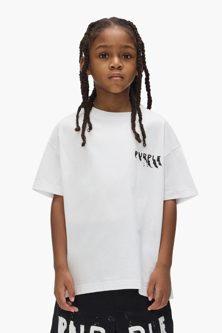 Purple Brand For Kids -  Kids' Painted Wordmark Tee White