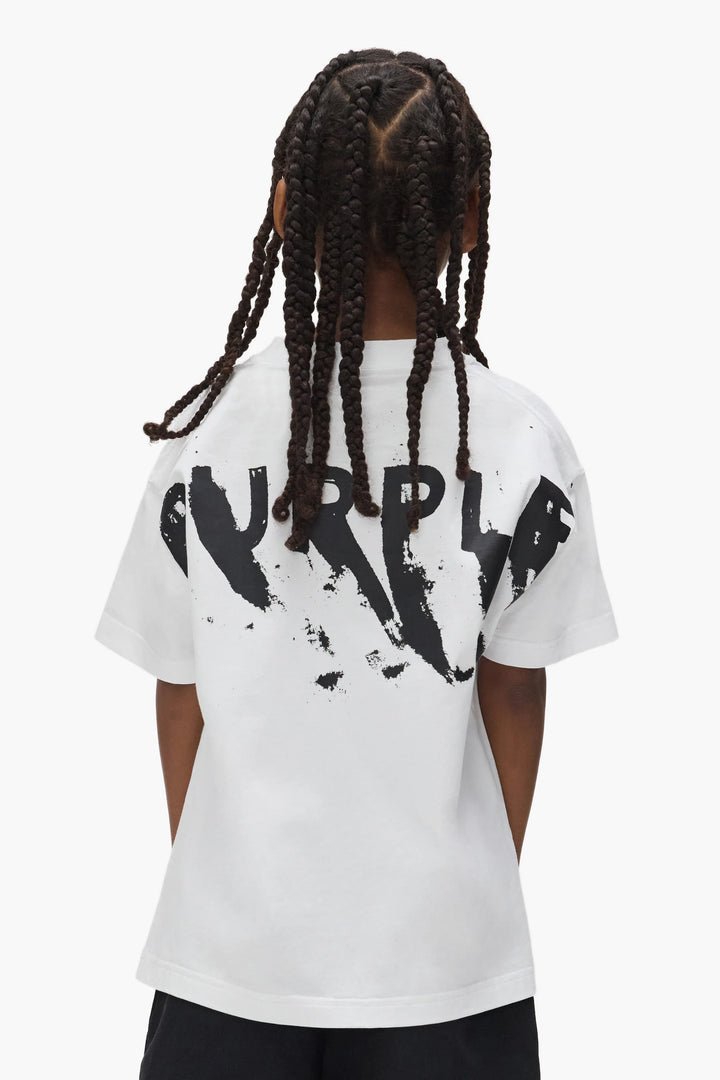 Purple Brand For Kids -  Kids' Painted Wordmark Tee White