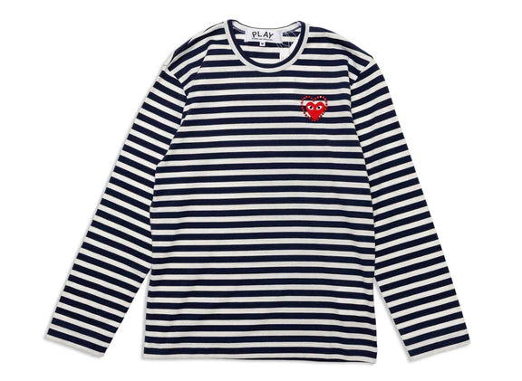 COMME DES GARCONS PLAY Metal Stone Emblem L/S Tee - Navy/White - AX-T806-051