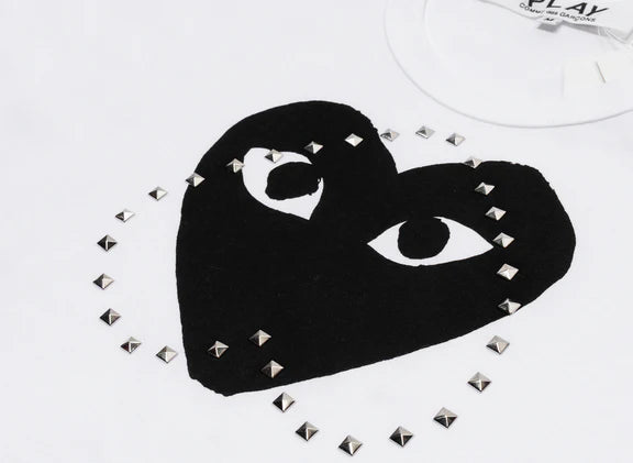 COMME DES GARCONS PLAY Stud Print Jumbo Heart T-Shirt - White/Black - AX-T804-051