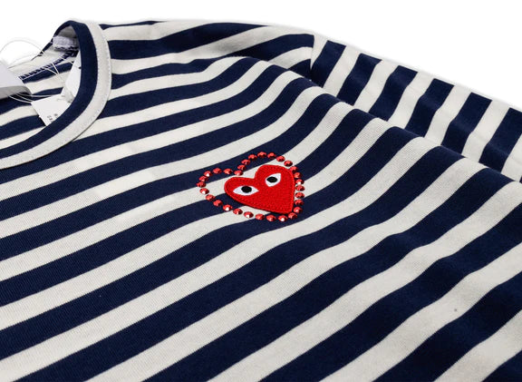 COMME DES GARCONS PLAY Metal Stone Emblem L/S Tee - Navy/White - AX-T806-051