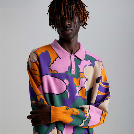 PUMA x PERKS AND MINI Long Sleeve Knitted Men's Polo Shirt - Multicolor