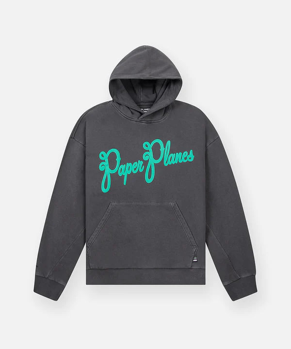 Paper Planes Script Logo Puff Print Hoodie - Washed Black