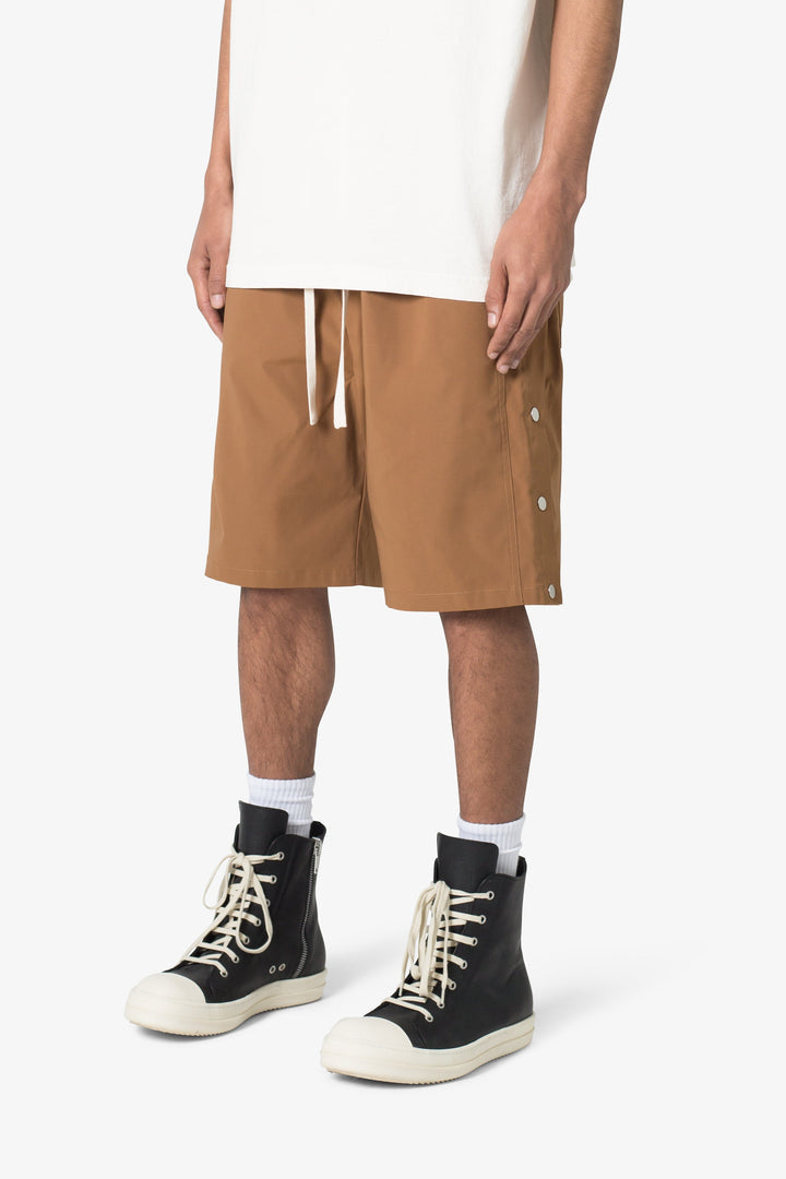 MNML Side Snap Nylon Shorts - Brown