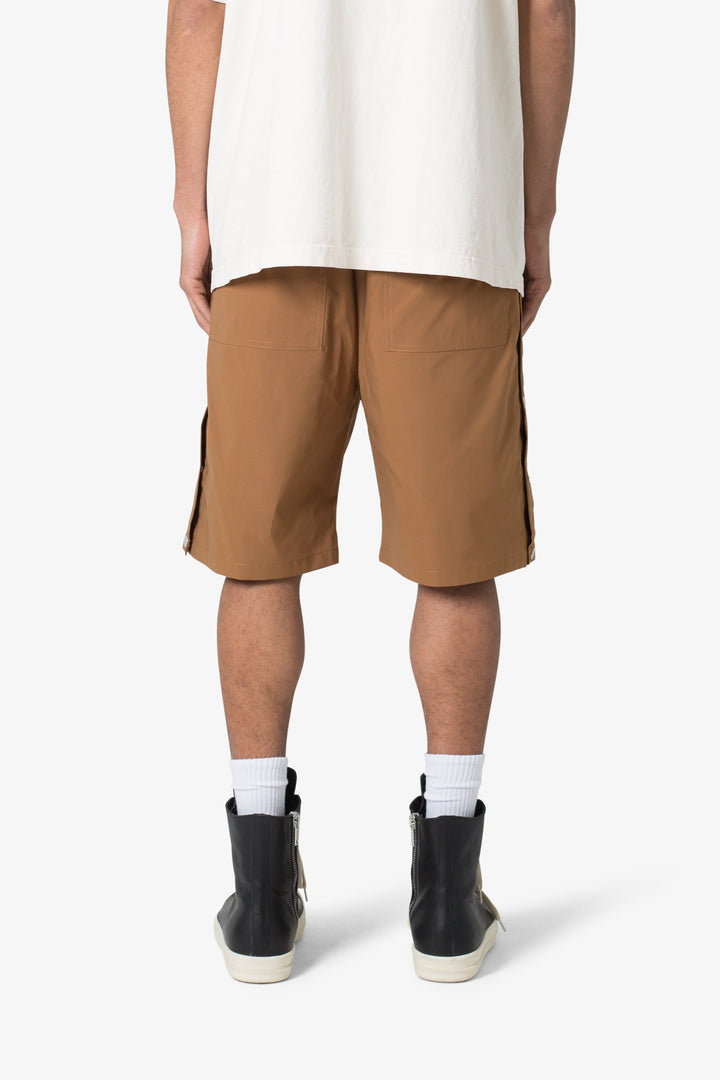 MNML Side Snap Nylon Shorts - Brown