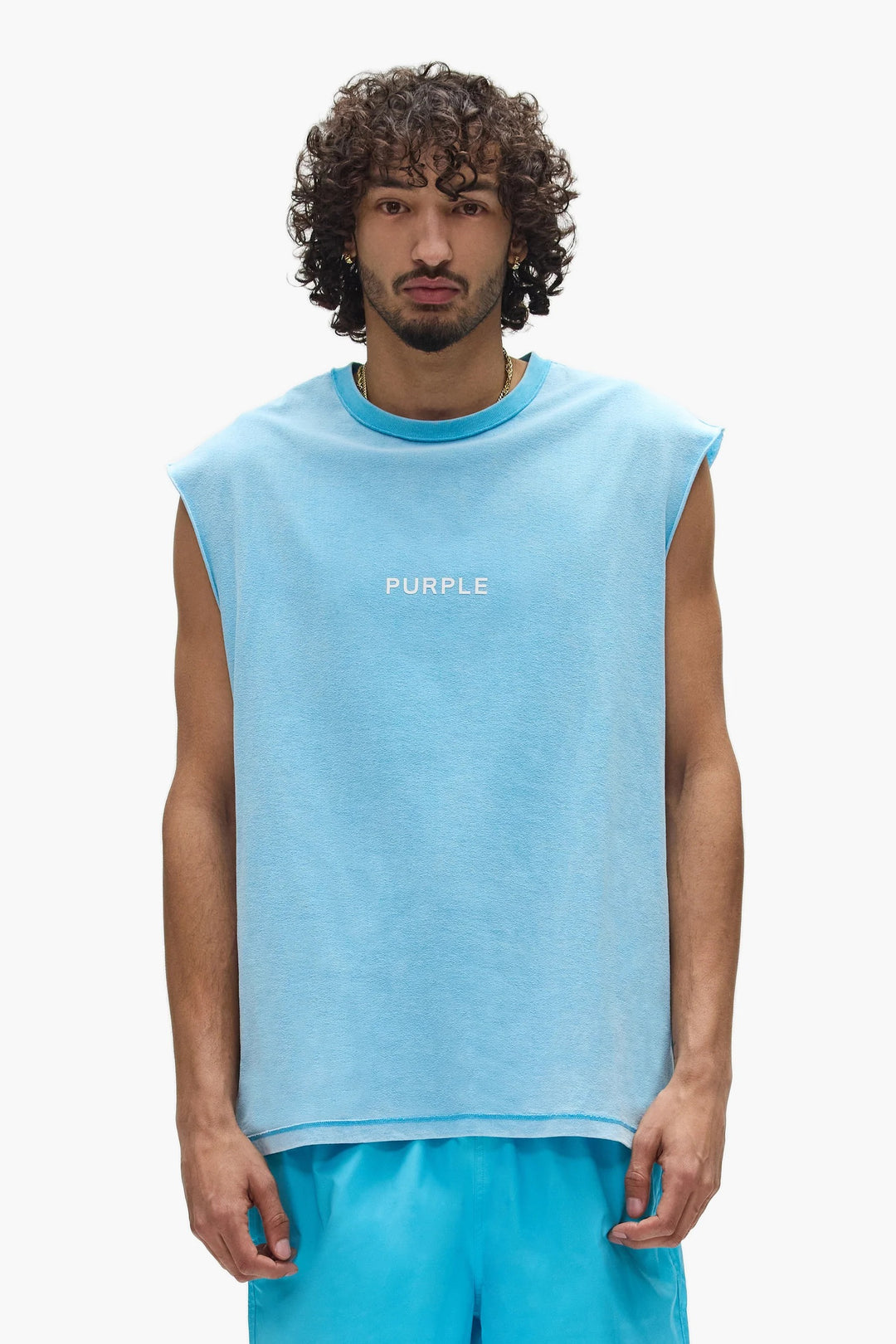 Purple Textured Sleeveless Tee - Blue