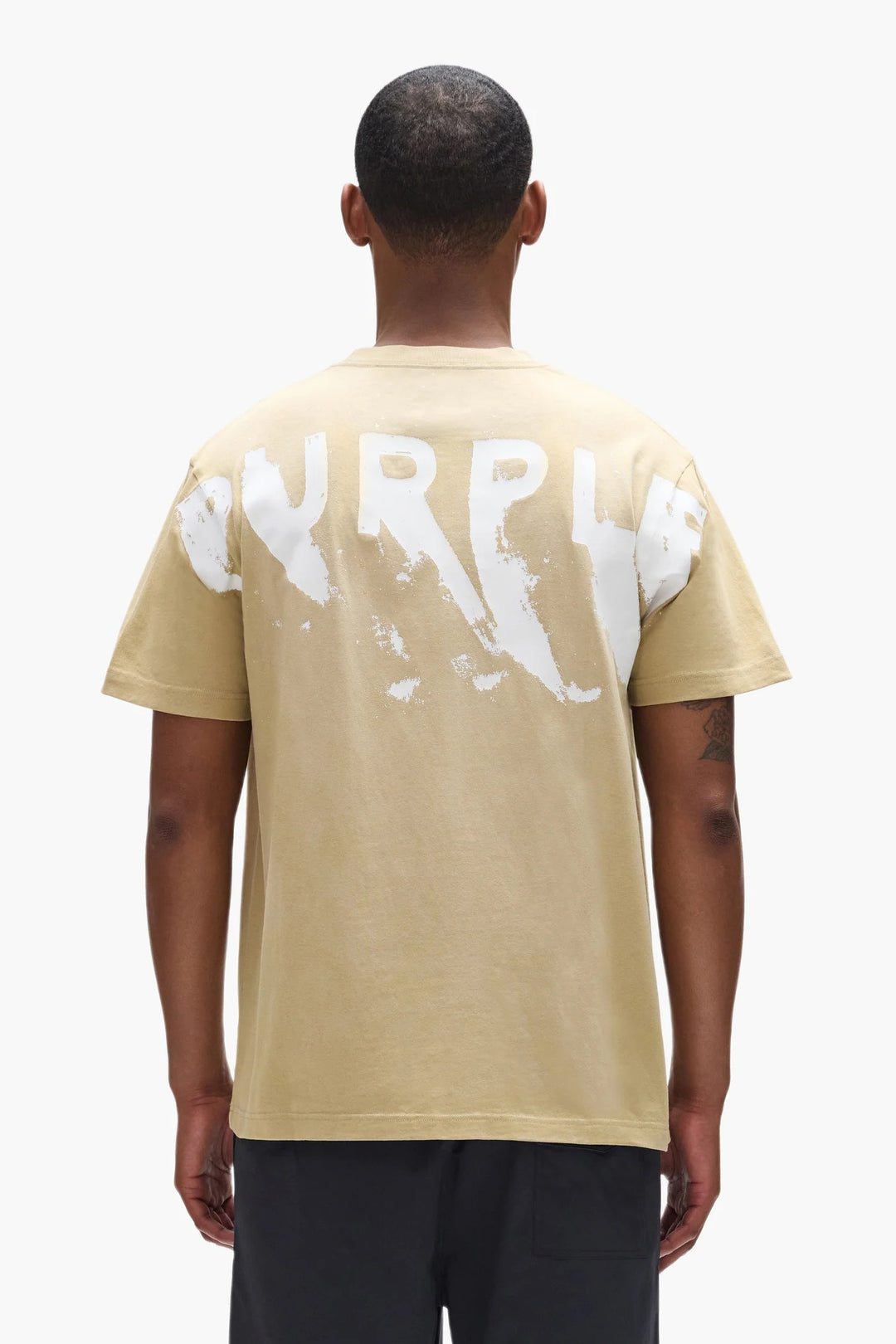 Purple Painted Wordmark Tee - Tan