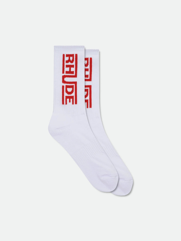 Rhude Champions Logo Sock - White / Red 3030